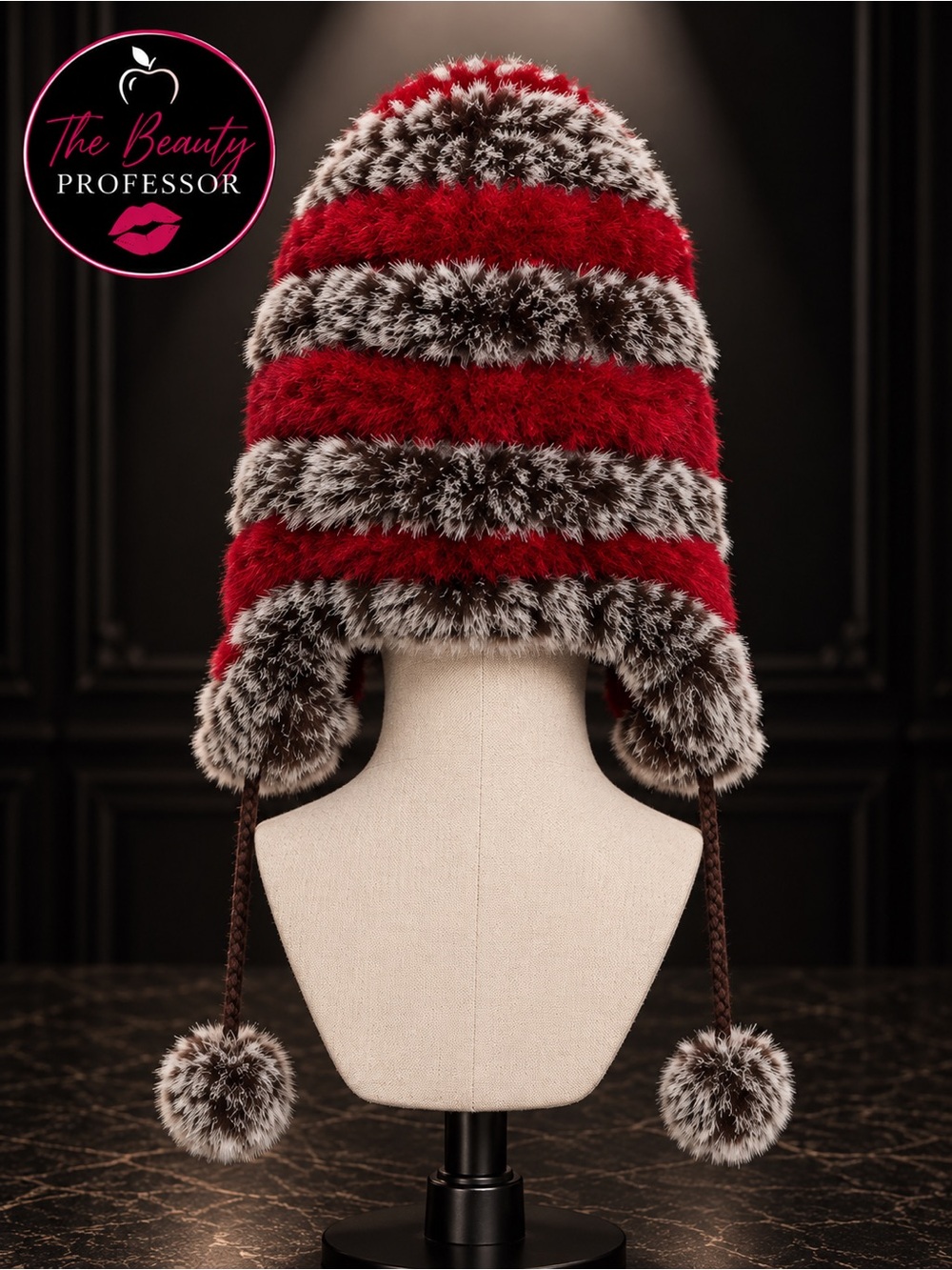 ๐ Real Rex Rabbit Fur Reversible Trapper Hat Coffee Red One Size - Picture 2 of 8